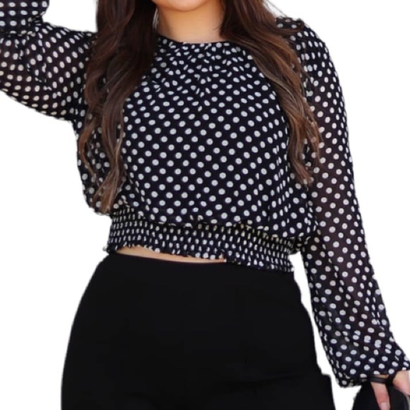 Michael Michael Kors Top Sz S Black and White Gathered Polka Dot Blouse - Picture 1 of 8